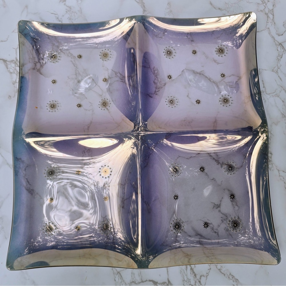 MCM Dorothy Thorpe Glama Glass Serving Platter Gold Irredecent Starburst 15in